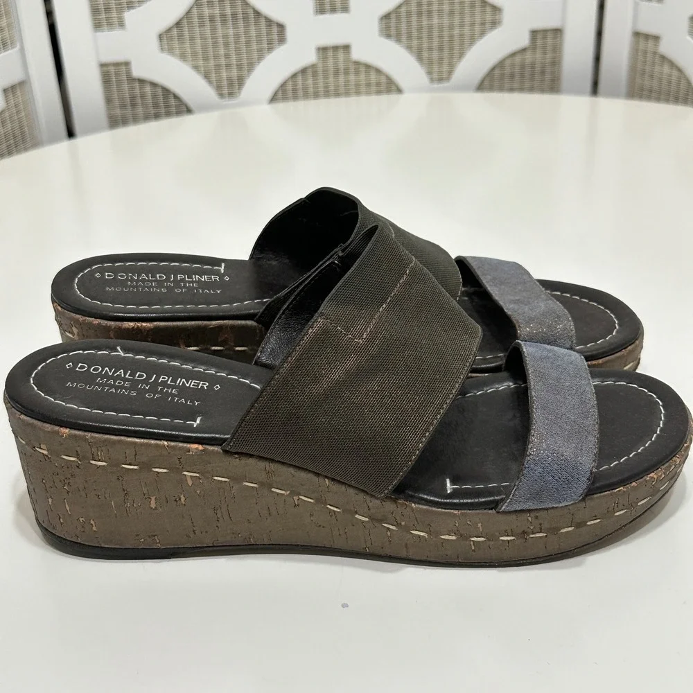 Donald J Pliner Shera‎ Wedge Slide Sandals Womens 10 Metallic Brown Cork 90s Y2K